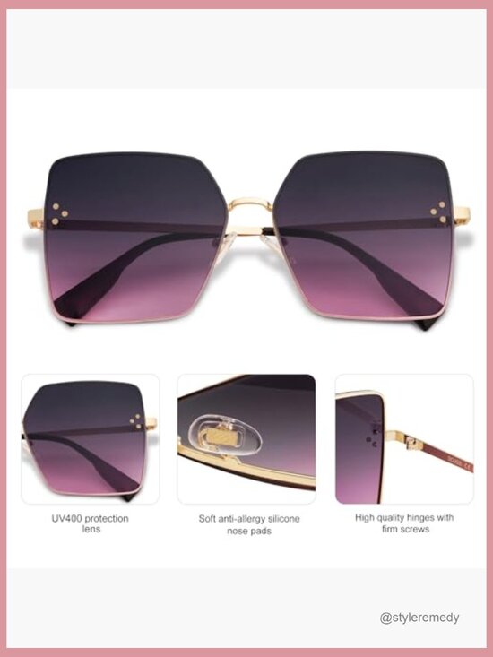Metal Frame Square Sunglasses with UV400 Protection